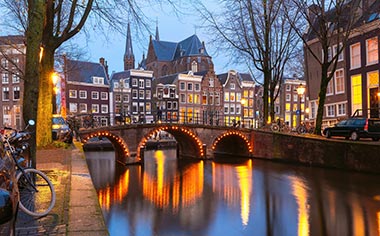 Amsterdam at dusk during winter